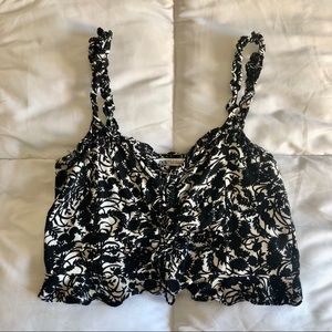 ZARA Floral Lace-up Crop Top